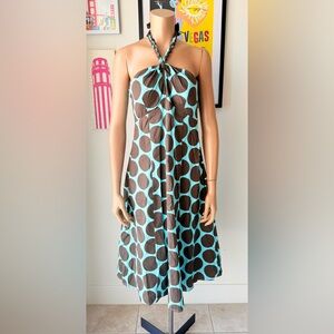 Robbie Bee Brown and Blue Polka Dot Midi Dress